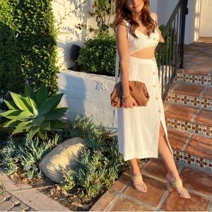 Cream linen blend cut out midi dress